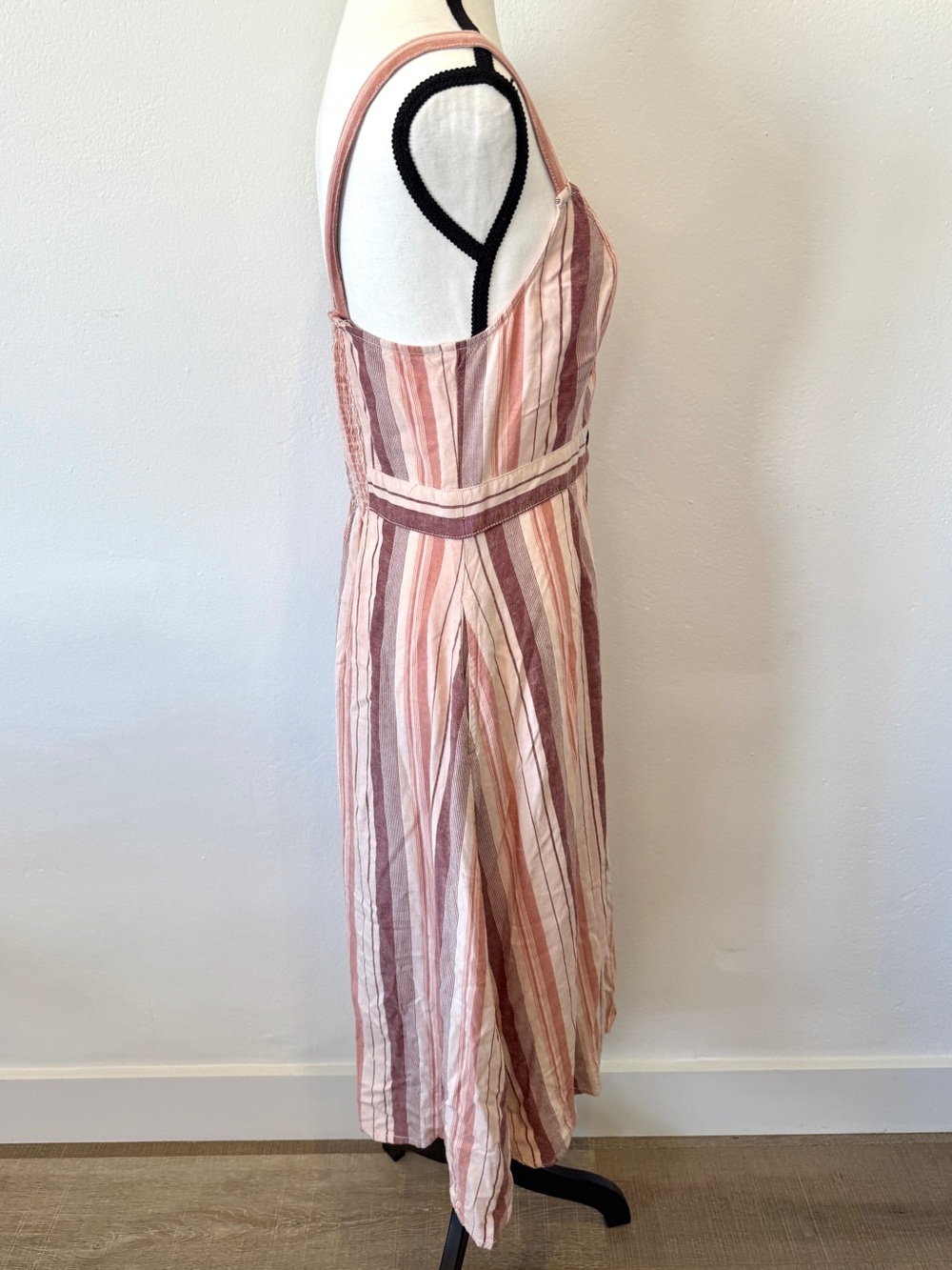 ANA Striped Midi Dress Small Pink Purple Button Front Tie Back Sundress A-Line - Picture 8 of 11